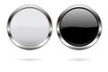 Round glass buttons. Black and white icons with metal frame Royalty Free Stock Photo