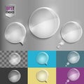 Round glass speech bubble icons with soft shadow on gradient background . Vector illustration EPS 10 for web.