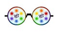 Round glasses with an LGBT flag color frame