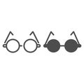 Round glasses line and glyph icon. Eyeglasses for reading vector illustration isolated on white. Spectacles outline