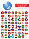Round Glossy Flags of Asia Complete Set