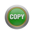 A round, glossy green button with the word \'COPY\' in white text, set against a metallic silver and Royalty Free Stock Photo