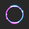 Round glowing frame bright futuristic with the effect of neon light, blue-pink laser beam in the form of a circle, sparks, Royalty Free Stock Photo