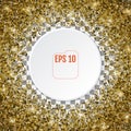 Round gold frame or border of random scatter 3d golden stars on Royalty Free Stock Photo