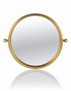 Round Gold Framed Mirror with Swivel Hinge on White Background Studio Shot Royalty Free Stock Photo