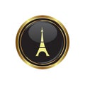Round golden button with Eiffel tower icon Royalty Free Stock Photo