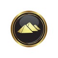 Round golden button with pyramids icon