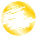 Round golden label with scratch effect. Erased layer