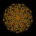 A round golden mandala Lace, decorative element on black background. Vector