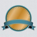 Round golden vintage banner with blue ribbon banner and blue frame on transparent background Royalty Free Stock Photo