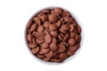 Round granules of sweet confectionery chocolate as an ingredient for preparing desserts