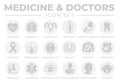 Round Gray Medicine and Doctors Icon Set of Cardiology, Neurology, Gynecology, Orthopedy, Gastroenterology, Stomatology,Oncology,