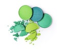 Round green crashed eyeshadows for makeup as sample of cosmetics product