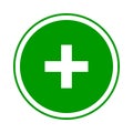 Round green plus sign icon, button. Flat add, positive symbol isolated on a white background. Royalty Free Stock Photo