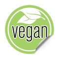 Round green vegan sticker or badge, vegan food label