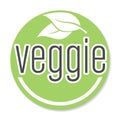 Round green veggie sticker or badge, vegetarian food label