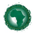 Round grunge flag of African Union with splashes in flag color
