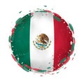 Round grunge flag of Mexico with splashes in flag color