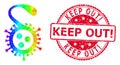 Round Grunge Keep Out! Stamp Seal with Vector Lowpoly Delta Virus Icon with Spectral Colored Gradient