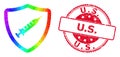 Round Grunge U.S. Stamp With Vector Polygonal Vaccine Shield Icon with Spectrum Gradient Royalty Free Stock Photo