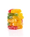 Round Gummy Candy Pile Isolated, Chewing Colorful Marmalade Sticks, Jelly French Fries Heap, Gelatin Candies Royalty Free Stock Photo