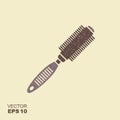 Round hair styling brush. Professional hairdresser tool icon with scuffed effect in a separate layer