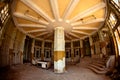 Round hall with stopped clock in Abandoned railway station in New Athos, Abkhazia