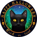 Round Halloween design with black cat