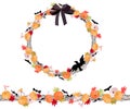 Round Halloween wreath with pumkins isolated on white. Endless horizontal pattern brush.