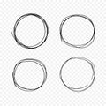 Round hand drawn, doodle sketch vector line set, frame circular shape isolated on transparent backgroun