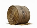 Round Hay Bale in Bright Sunlight Against White Background Single Object Royalty Free Stock Photo