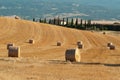 Round hay bales on field of Tuscany Royalty Free Stock Photo