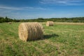 Round hay bales lying on the meadow Royalty Free Stock Photo