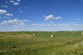 Round hay bales spreader the prairie hills Royalty Free Stock Photo