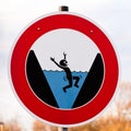 Round hazard sign warning for danger of drowning Royalty Free Stock Photo