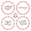 Round Heart Frame. I Love You. Romantic Labels Badges. Hand Drawn Decorative Element. Love Phrase. Heart. Lettering