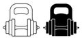 Round heavy kettlebell for sports and dumbbell icon. Fitness. Body building. Vector Royalty Free Stock Photo