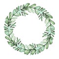 Round Herbal Wreath With Watercolor Green Leaves