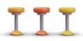 Round high backless chairs, front view. Set of options in different colors