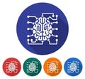 Round icon of brain as central processing unit