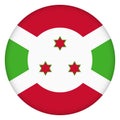 Round icon with flag of Burundi. Glass light ball, sticker, sphere. National symbol. Glossy realistic ball, 3D abstract