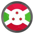 Round icon with flag of Burundi. Glass light ball, sticker, sphere. National symbol. Glossy realistic ball, 3D abstract