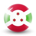 Round icon with flag of Burundi. Glass light ball, sticker, sphere. National symbol. Glossy realistic ball, 3D abstract