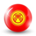 Round icon with flag of Kyrgyzstan. Glass light ball, sticker, sphere. Kyrgyz national symbol. Glossy realistic ball, 3D