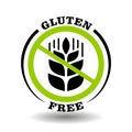 Round icon Gluten free with prohibited wheat ear for healthy food packaging. Circle label with simple corn sign for no gluten meal