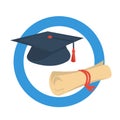 Round icon graduate cap and diploma Royalty Free Stock Photo