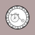 Round icon with the image of a vintage style retro bicycle