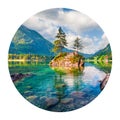 Round icon of nature with landscape. Magnificent summer scene of Hintersee lake, Alps, Austria, Europe. Photography in a circle