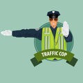 Round icon with officer of traffic police