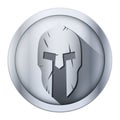 Round icon of Spartan helmet with scratches from Royalty Free Stock Photo